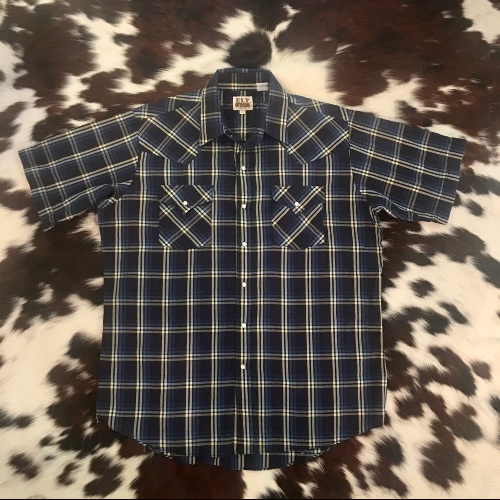ELY CATTLEMAN PLAID PEARL SNAP WESTERN SHIRT SZ L